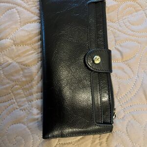 Beautiful Hobo Black Leather Wallet with Gold Accent Snap